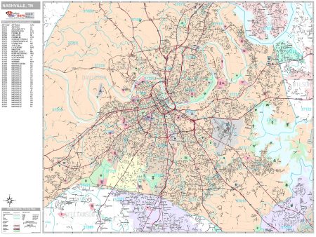 Premium Style Wall Map of Nashville, TN by Market Maps on Sale