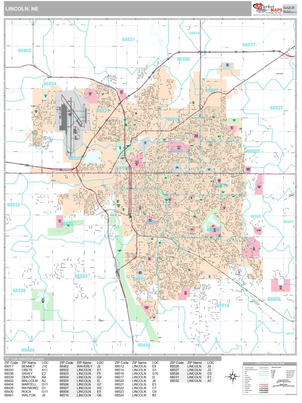 Premium Style Wall Map of Lincoln, NE by Market Maps Sale