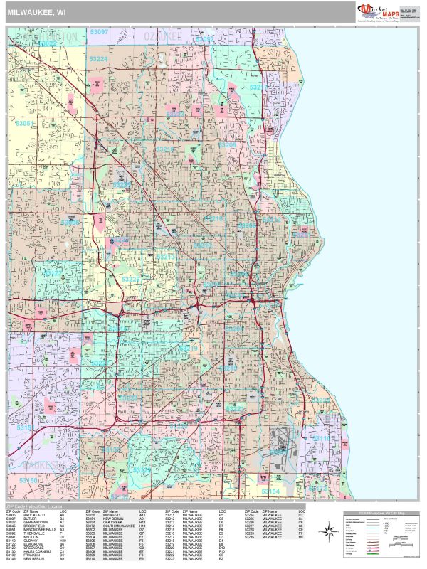 Premium Style Wall Map of Milwaukee, WI. by Market Maps Discount