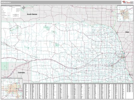 Premium Style Wall Map of Nebraska by Market Maps For Sale