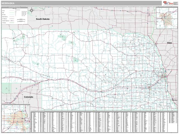 Premium Style Wall Map of Nebraska by Market Maps For Sale