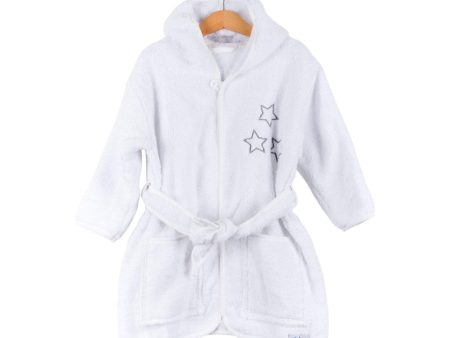 Organic Cotton Terry Bathrobe - White Stars Hot on Sale