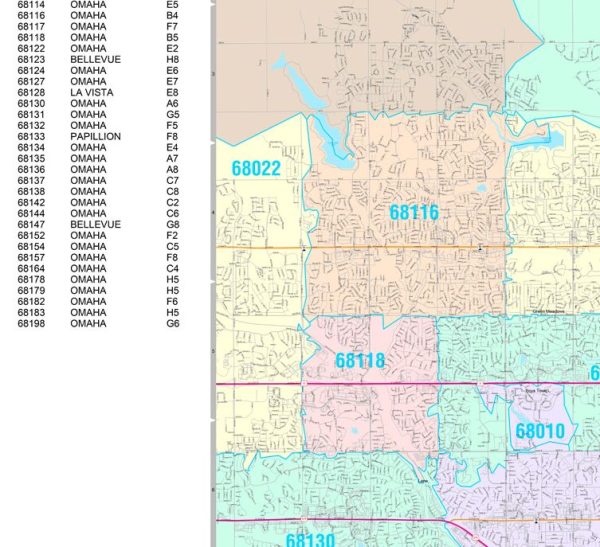 Colorcast Zip Code Style Wall Map of Omaha, NE by Market Maps Online now