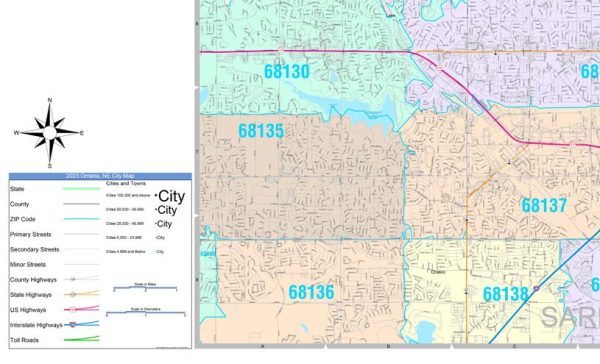 Colorcast Zip Code Style Wall Map of Omaha, NE by Market Maps Online now