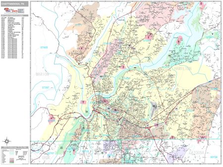 Premium Style Wall Map of Chattanooga, TN by Market Maps For Cheap