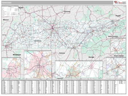 Premium Style Wall Map of Tennessee by Market Maps Online Sale