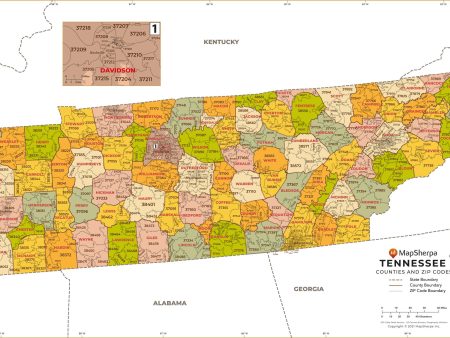 Tennessee Zip Code Map with Counties Online Sale