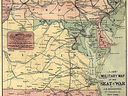 A new military map of the seat of war by J.H. Higginson, 1861 Hot on Sale