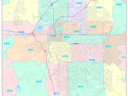 Colorcast Zip Code Style Wall Map of Lincoln, NE by Market Maps Online now