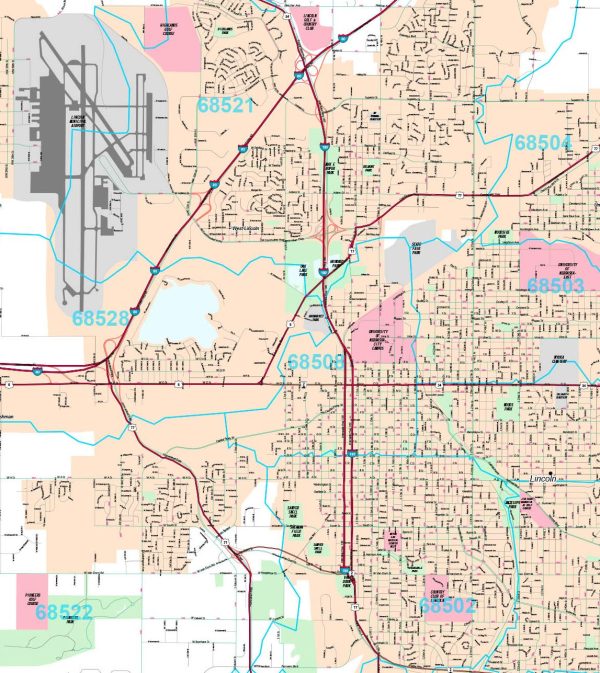 Premium Style Wall Map of Lincoln, NE by Market Maps Sale