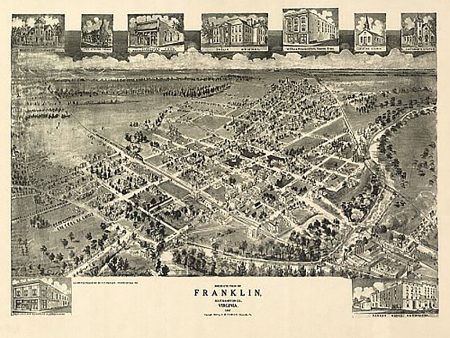 Birds eye view of Franklin, Virginia by T. M. Fowler, 1907 Online Hot Sale